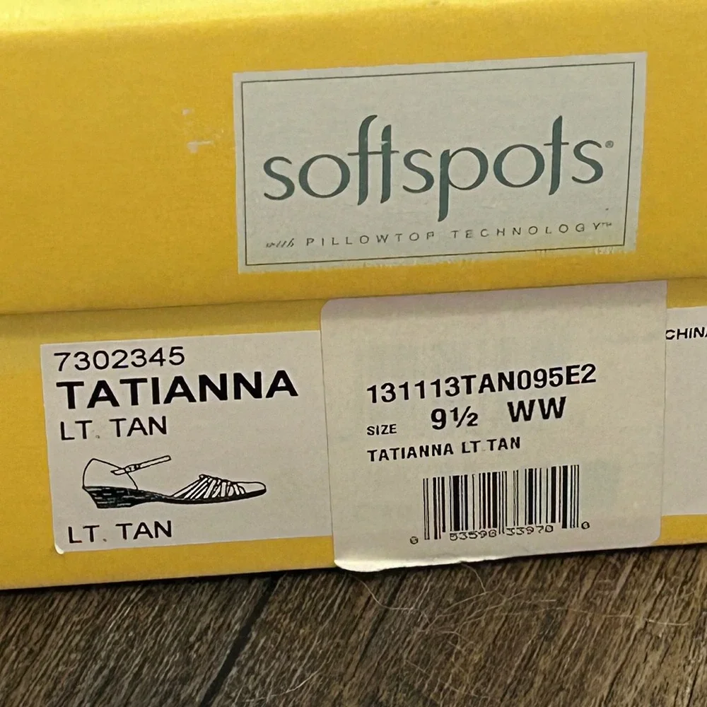 Softspots Tatianna Tan Leather Huarache Wedge Sandals Womens 9.5 WW Extra Wide
